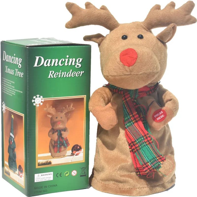 Christmas Ornament Rotating Dancing Deer Electric Music Santa Doll Decoration Christmas Gift for Children Home New Year