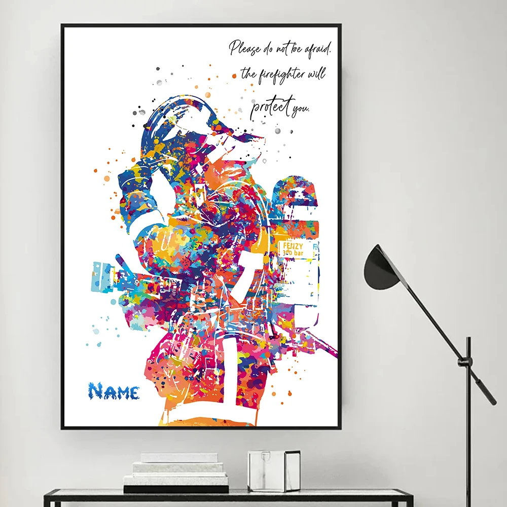 Custom Firefighter Name Poster, Personalized Wall Art, Modern Abstract Quotes Picture, Home Office Decor, Canvas Print, Gift