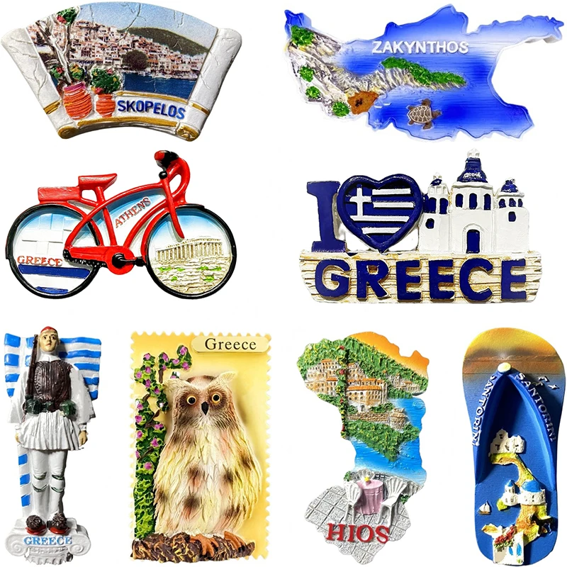 Greece Fridge Magnets Athens Hios Zakynthos Santorini Travel Souvenir Landmark 3D Refrigerator Sticker Home Decor Gifts