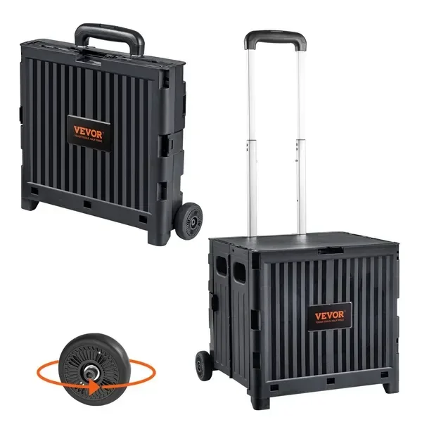 Foldable Utility Cart, 80 lbs Load Capacity, Folding Portable Rolling Crate Handcart with Durable