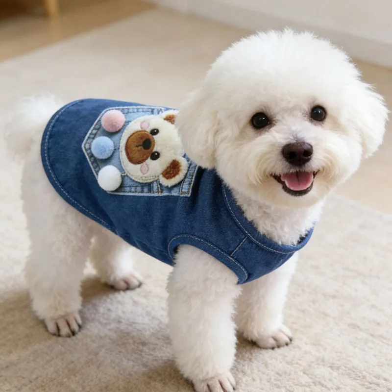 Jeans Dog Clothes Spring Summer 3D Print Sleeveless Coat Jacket For Small Dogs Chihuahua Yorkie Blue Pet Denim Costume Apparels