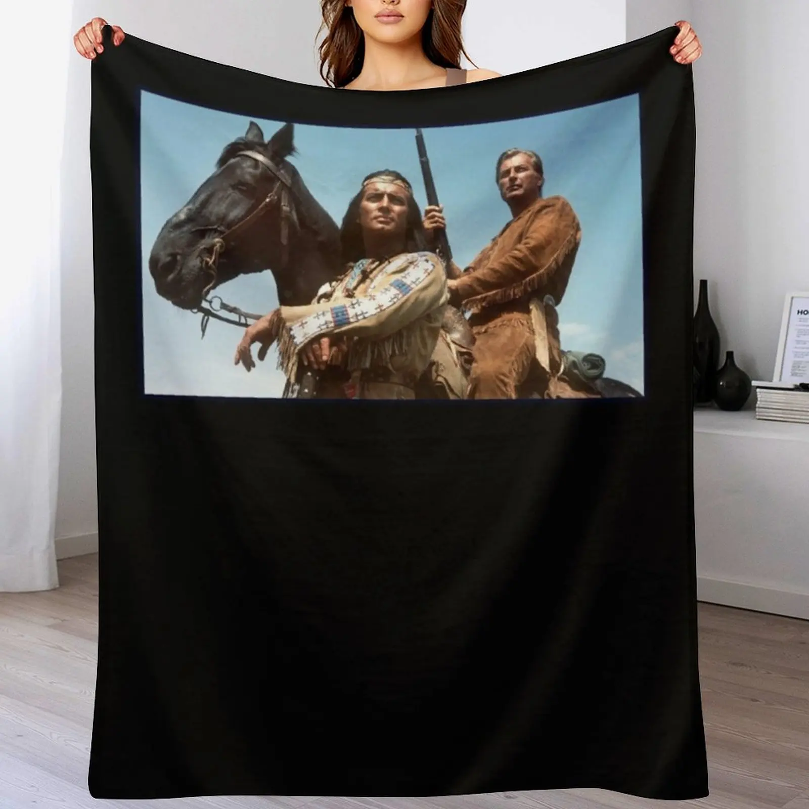 winnetou and old shatterhand Classic T-Shirt Throw Blanket Foldable Soft Warm Blanket for Outdoor Use