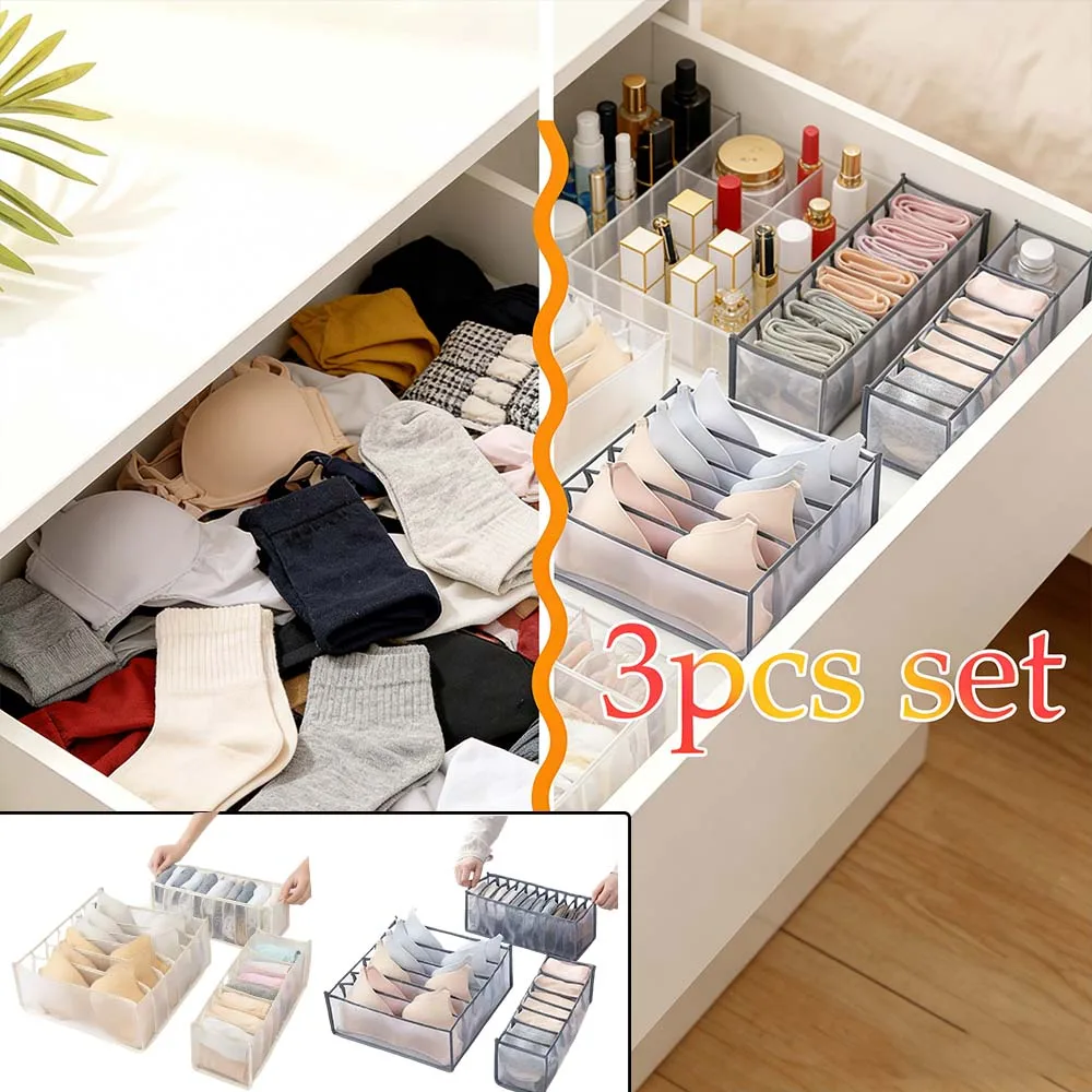 Foldable Underwear Bra Storage Boxes Closet Organizer Drawer Breathable Container for Socks Ties T-Shirts Home Wardrobe Storage