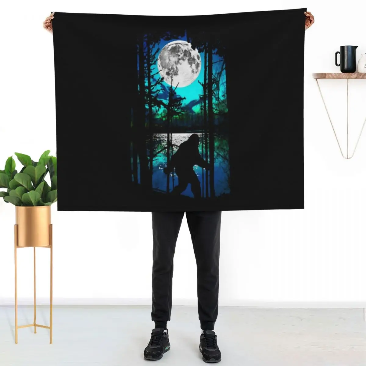 Bigfoot T-ShirtBigfoot Moon T-Shirt_by robotface_ Throw Blanket Foldable Soft Warm Blanket for Outdoor Use