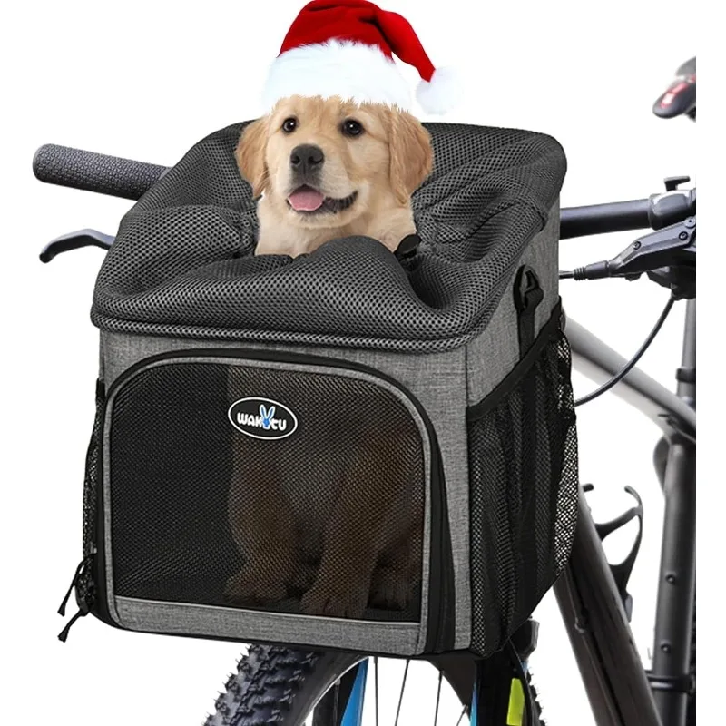 Wakytu dog bicycle basket Pet bicycle front shoulder backpack,suitable for bicycle riding,foldable.Cat and small dog pet travel