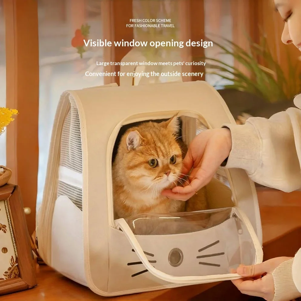 New Foldable Anti-Scratch Cat Carrier Backpack, Multi-Functional Car Calming Capsule & Travel Cage, Double Shoulder Pet Outing B