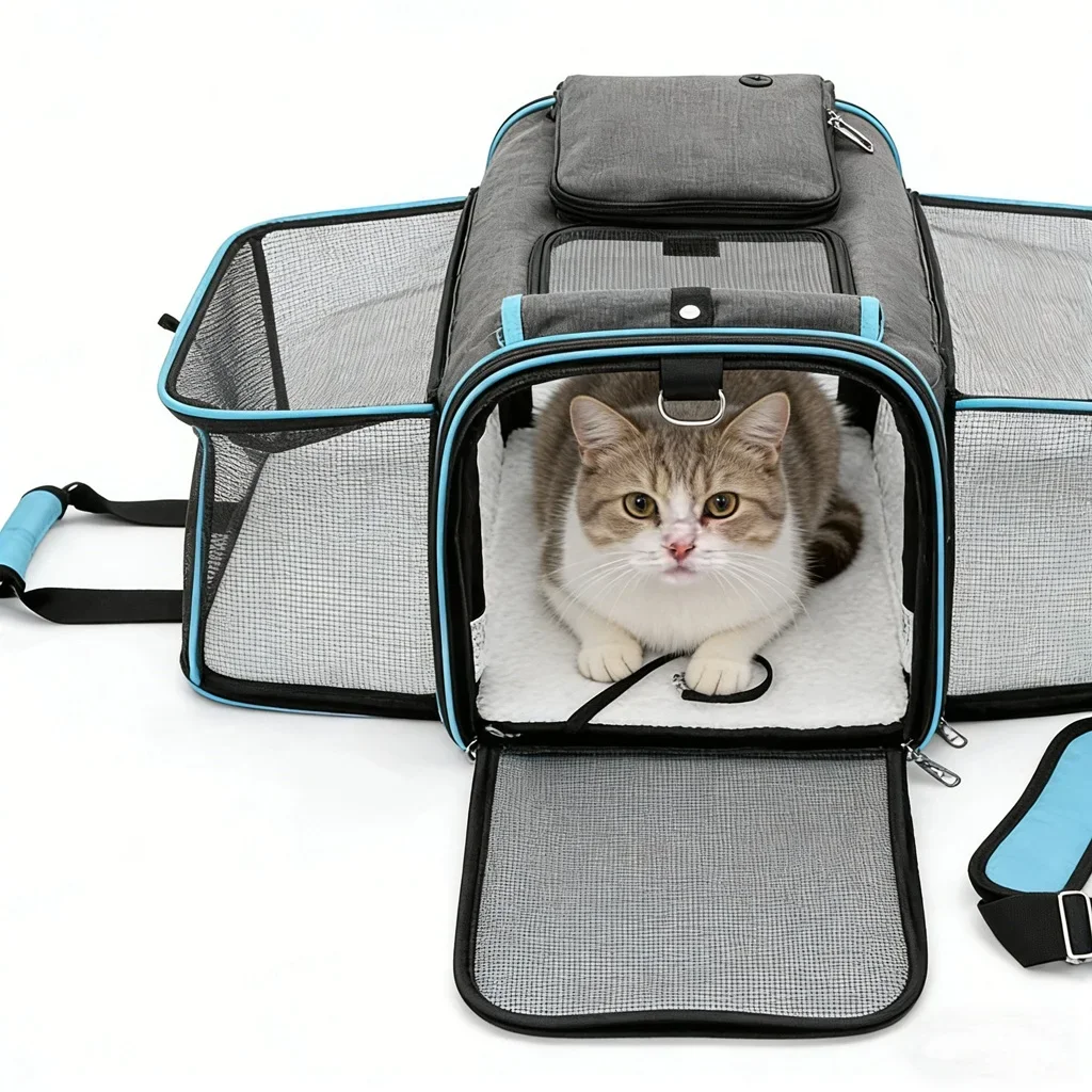 Cat/Dogs Bag Foldable Large Capacity Cat Outdoor Car Expansion Portable Pet Handbag Breathable Diagonal Cross Bag Hiking Camping