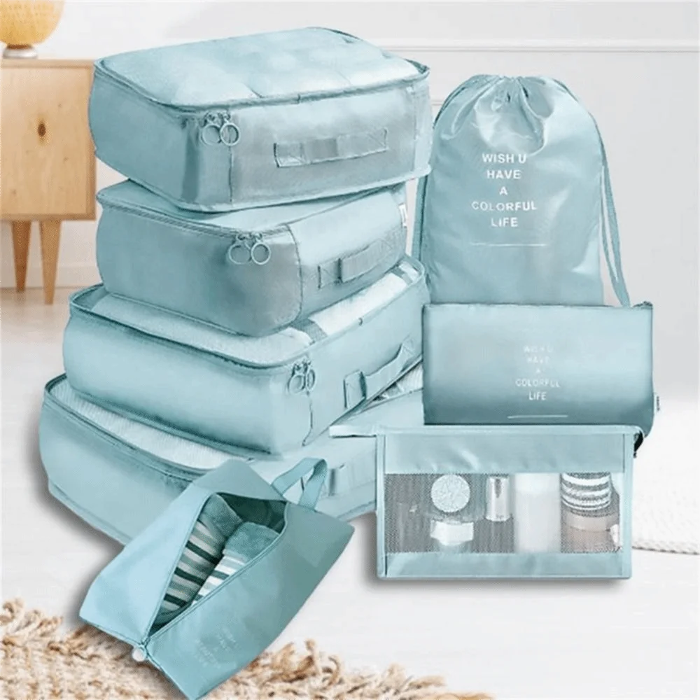 8 PCS/Set Polyester Travel Storage Bag Set Large Capacity Foldable Travel Organizer Bag Waterproof Makeup Bag Suitcase Organizer