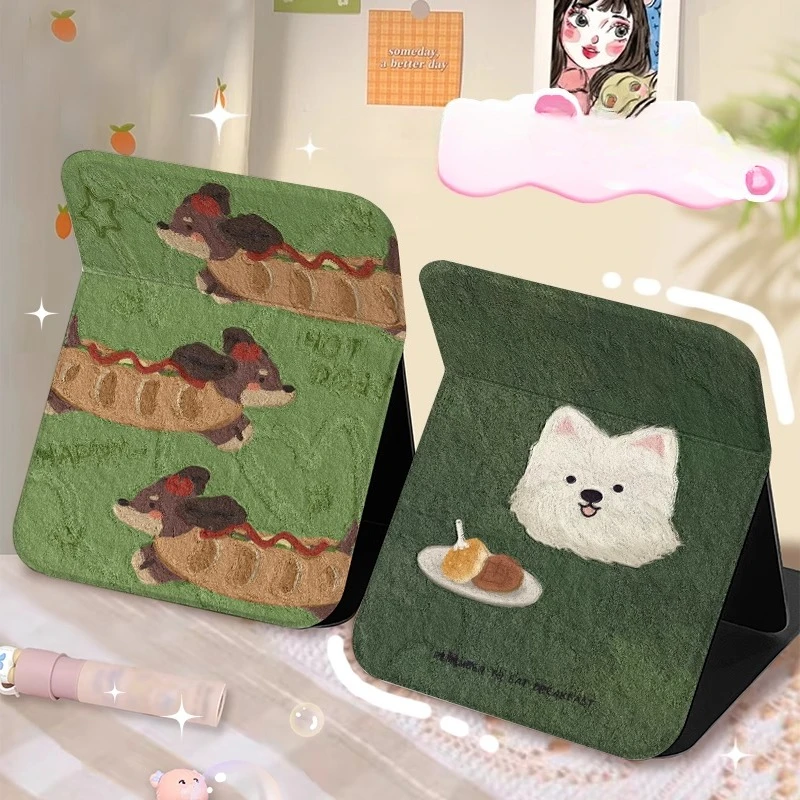 2025 Cute Dog Mirror - HD Foldable Desktop Makeup Mirror with Flip Cover, Skin-Sense Touch & 360° Rotation for Home, Dorm&Travel