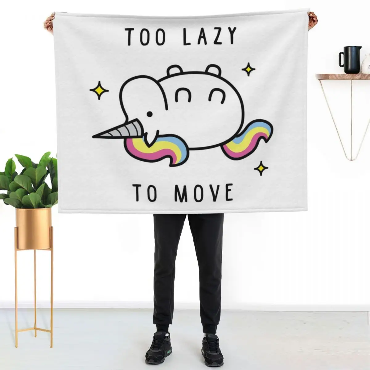 Too Lazy To Move Unicorn T-Shirt Throw Blanket Warm Comfortable Blanket for Office Napping