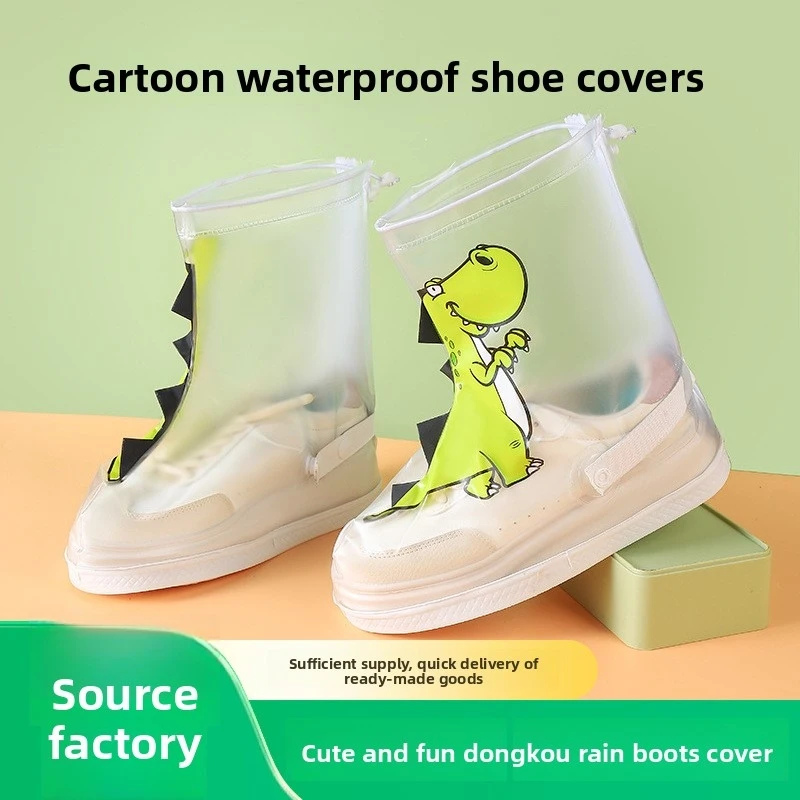 PVC Mid-Calf Rain Shoe Covers, Slip-Resistant Thickened Durable Cartoon Portable for Students & Kids Outdoor, Wholesale FMCG.