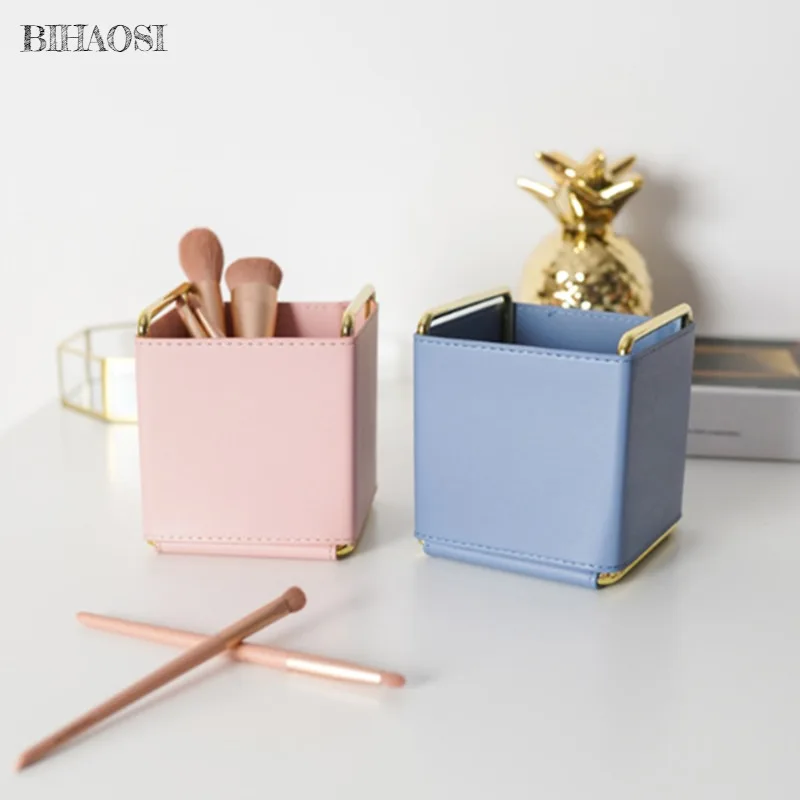 PU leather Simple Cosmetics Remote Control Women's Dressing Table Ins Desktop Storage Box home iron Decoration Storage Wholesale