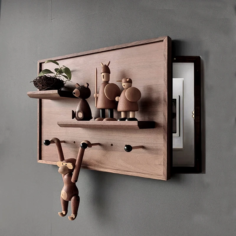 Walnut Media Box Cover Decorative WiFi Panel for Electrical Meter & Weak Current Box Modern Wall Organizer Home Decor Solution