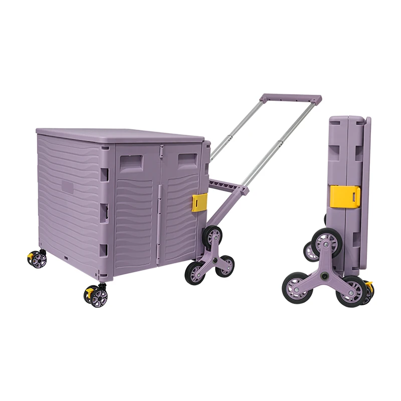 High Quality 85L Foldable Mini Trolley Cart 100kg Plastic Portable Stair Climbing Wheels Folding Trolley Cart for Shopping