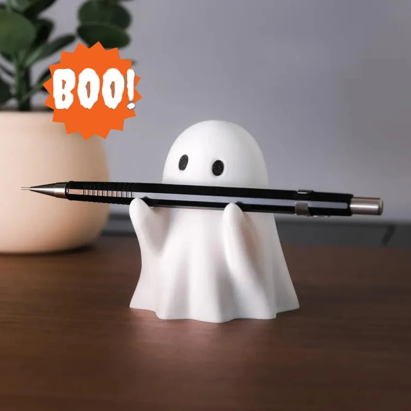 Cute Ghost Pen Holder Resin Desktop Organizer, Creative Halloween Decor & Funny Stationery Stand for Office Home (1PC)