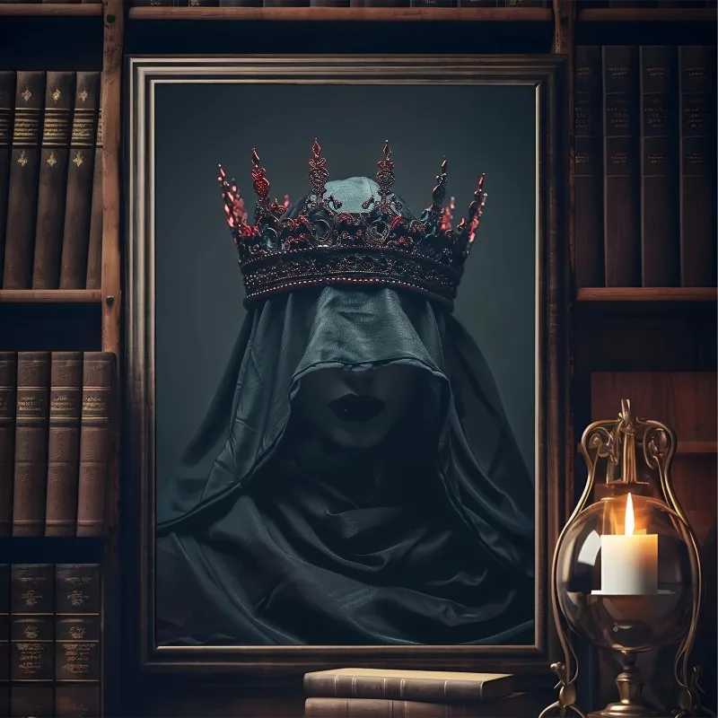 Vintage Witch with Crown Canvas Art Poster, Gothic Wall Decor for Living Room, Bedroom, Home Office, Halloween Gothic Home Decor