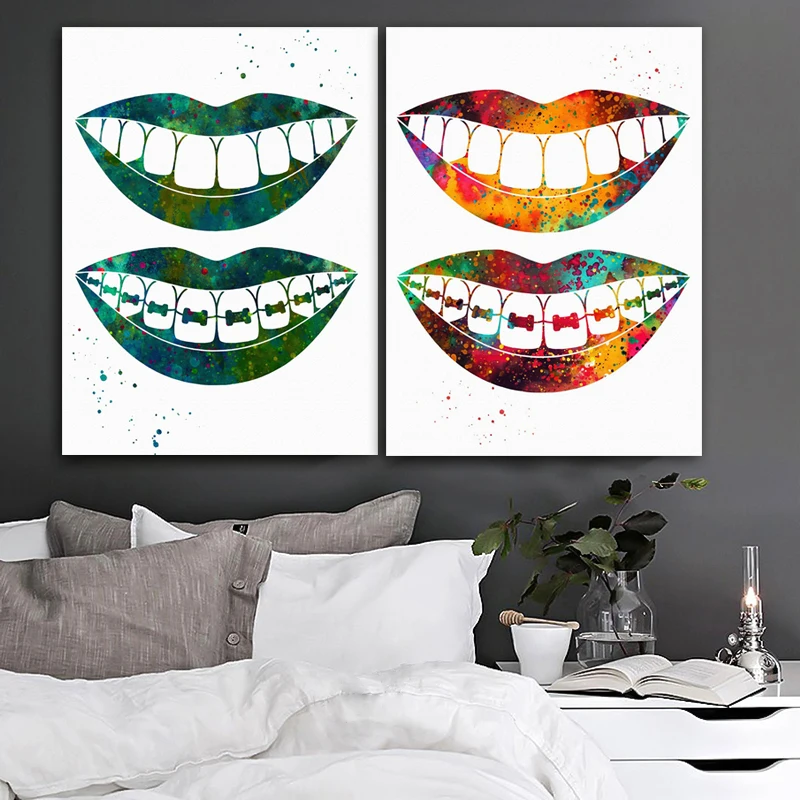 Laugh Teeth Print Surgical Instrument Canvas Art tooth art Wall Picture For Medical Education Office Home Decor
