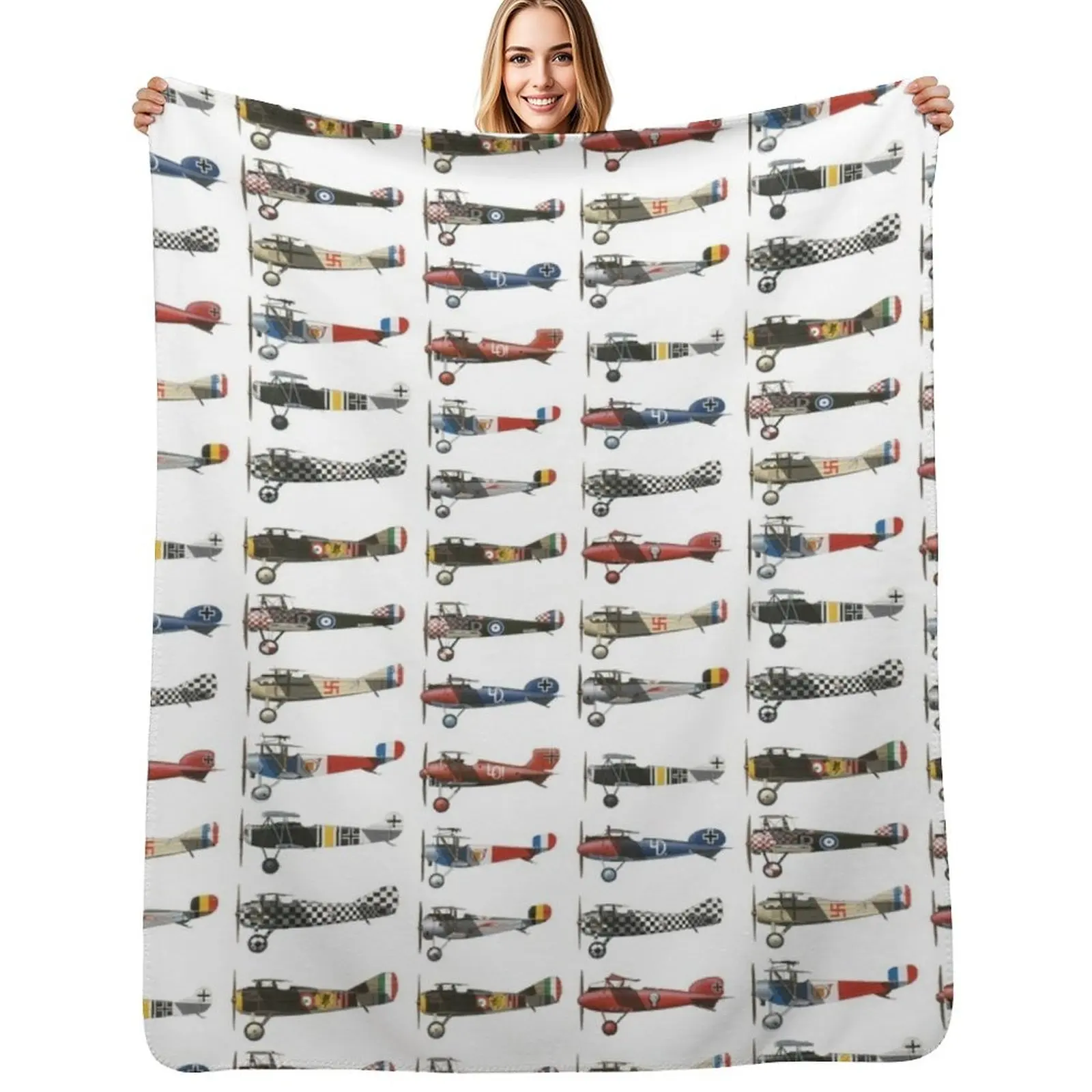 Vintage retro old war plane pattern backpack Throw Blanket Stylish Warm Blanket for Living Room Bedroom