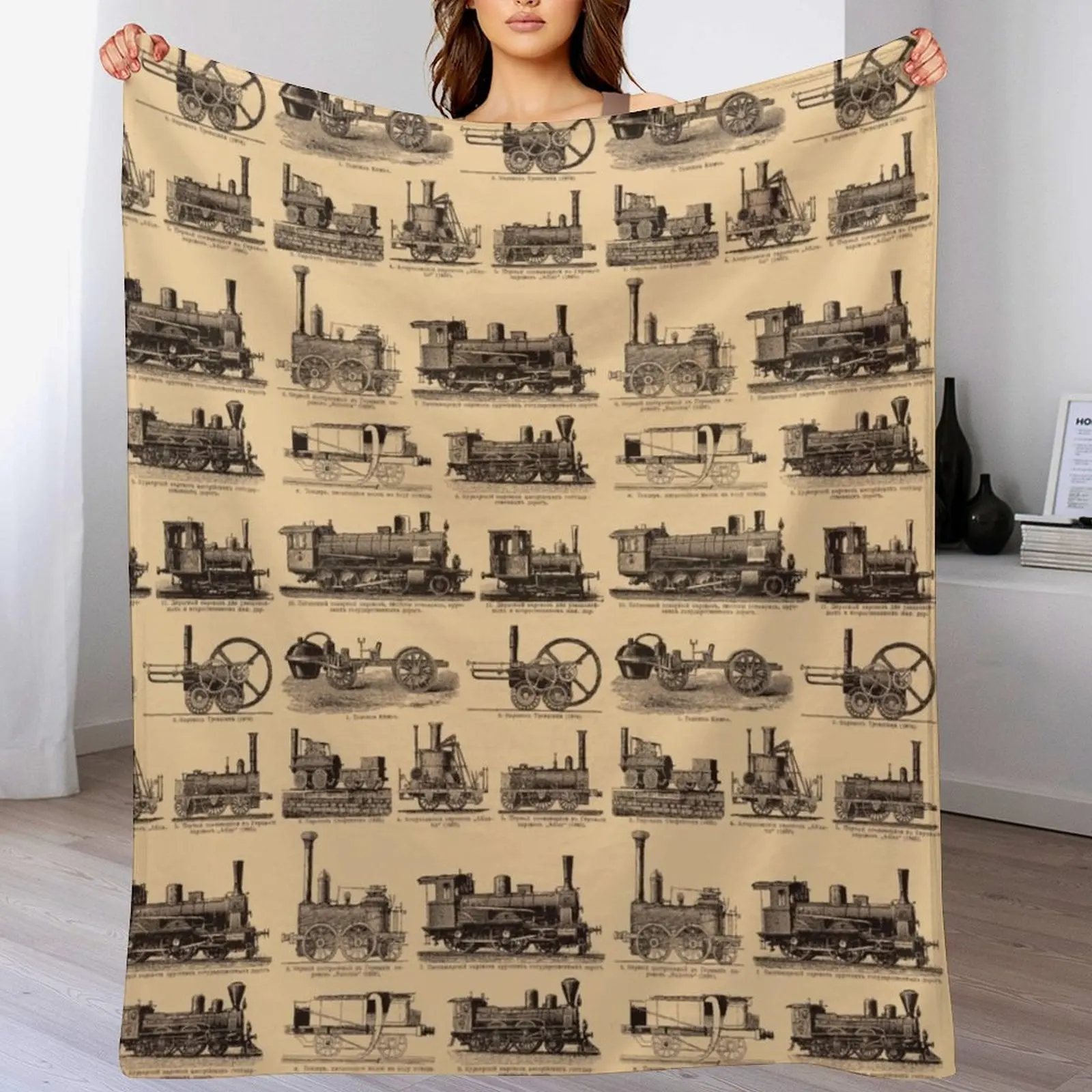 Vintage retro steam old trains poster backpack Throw Blanket Long Lasting Soft Plush Blanket for Daily Use