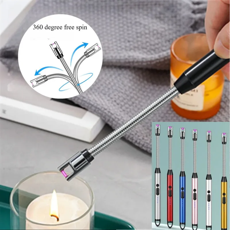 Portable Type-C Rechargeable Smart Pulse Lighter with Long Handle for Household Gas Stove Kitchen Artifact Cigarette Accessories