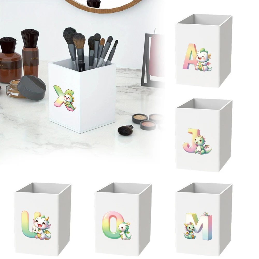 Calligraphy Brush Storage Box Desktop Office Pen Holder Makeup Brush Case Cartoon Animal Initial Name 26 Letters Pattern