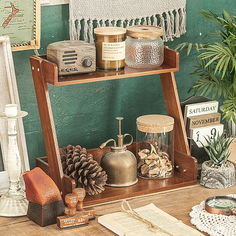 ‌Solid Pine Wood Desktop Organizer - 3-Layer Makeup & Stationery Storage Box with Waterproof Coating Office/Home Display Rack