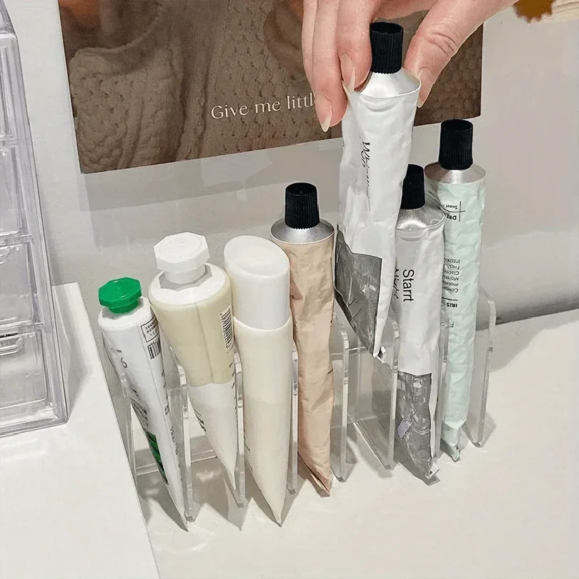 1pc Plastic Transparent 7-Slot Cosmetic Organizer Multi-Functional Makeup Holder Home Office Bathroom Dressing Table Sorting Box