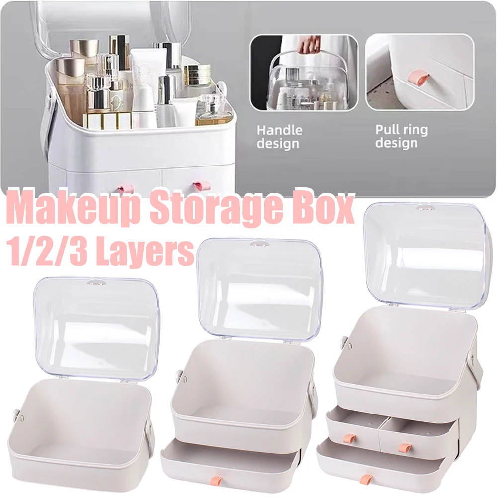 1PC Dust-Proof Desktop Makeup Organizer Cosmetics Receiving Box with Drawer for Skin Care Products Household Storage Box Shelf