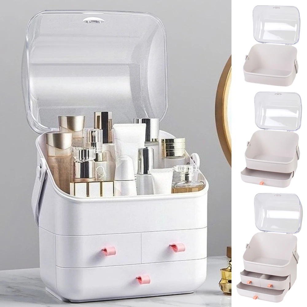Large Capacity Makeup Organizer Receiving Storage Box, Lipstick Makeup Jewelry Dustproof Desktop Desk Organizer Container 수납 상자