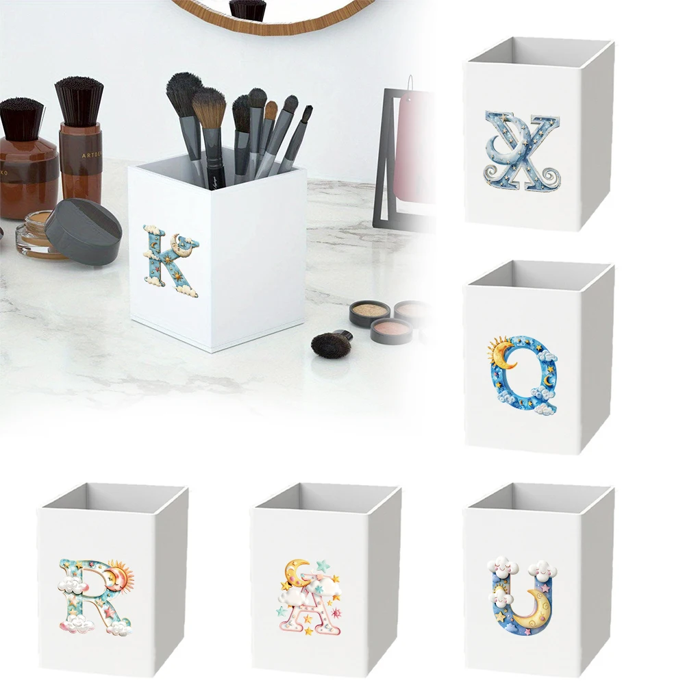 Makeup Brush Cylinder Desktop Office Pen Holder Calligraphy Brush Storage Box Iridescent Cloud Initial Name 26 Letters Pattern