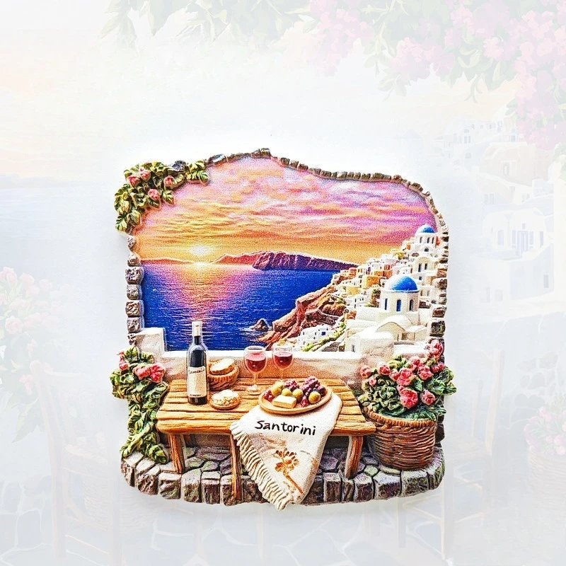 Santorini Wine Fridge Magnet - Romantic 3D Coastal Dining Souvenir Unique Greek Island Gift for Travel & Elegant Home Decor