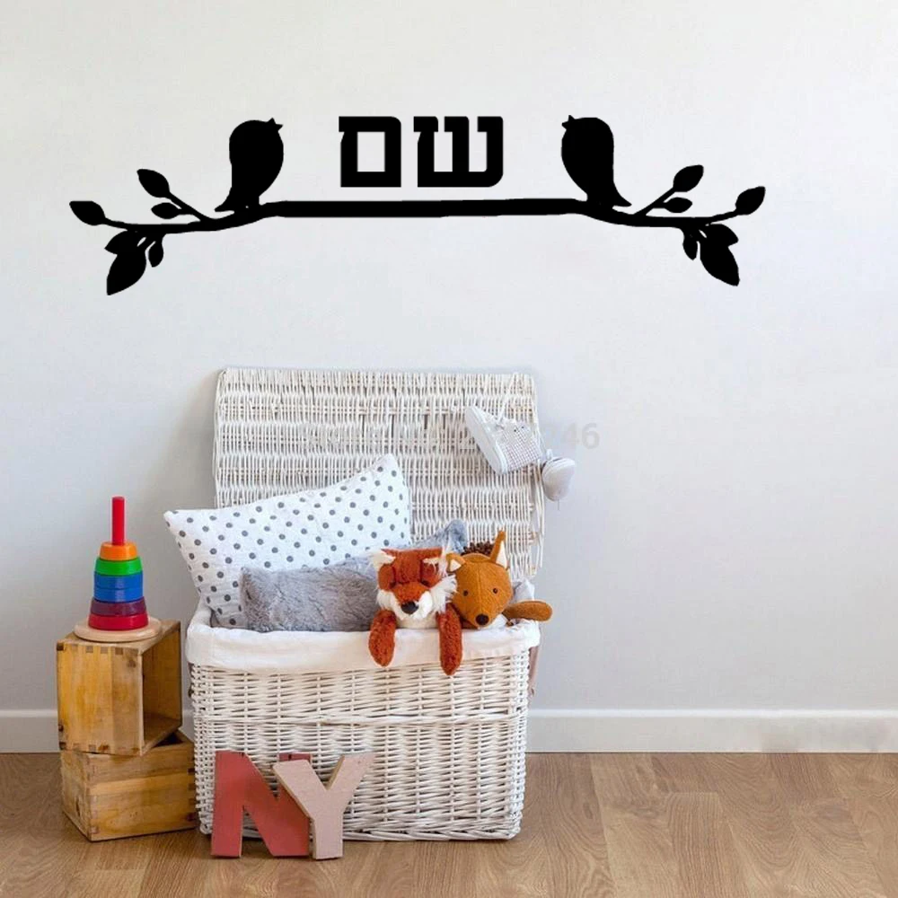 1 pc nice Custom Door Sign in Hebrew Family Name cute Birds Design Doorplate waterproof Wall Stickers Indication Home Decor