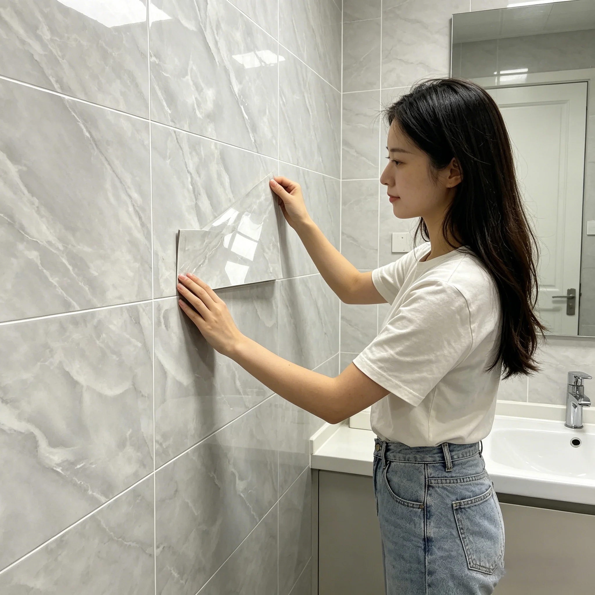 Marble Wallpaper Tiles Wall Sticker Bathroom Waterproof Decoration Film Extra Thick Stickers for Toilet and Home Kitchen Decor