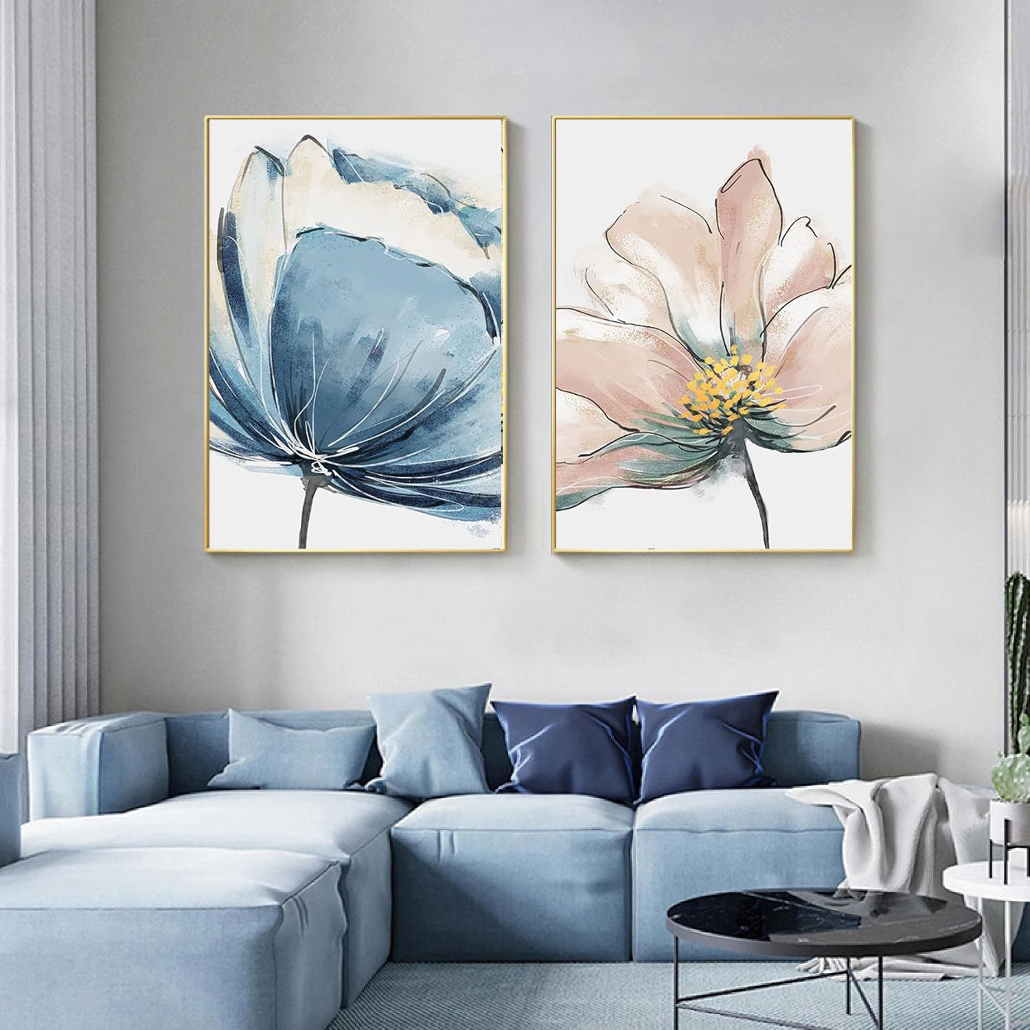 2 pc/set Canvas Poster, Modern watercolor painting of lotus flowers Flowers Home Decor Canvas Painting
