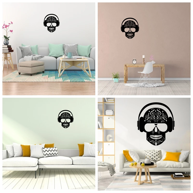 1 pc new Design headset with music Vinyl Wall Sticker Home Decor Stickers wallSticker Waterproof Vinyl Wallpaper Home Decor