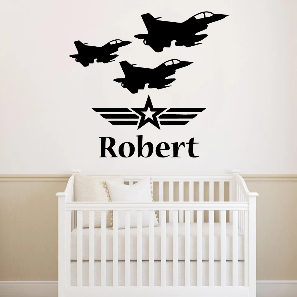 1 pc nice robot or plane model Personalized Name Sticker Waterproof Vinyl Wallpaper Home Decor For Living Room Kids Room