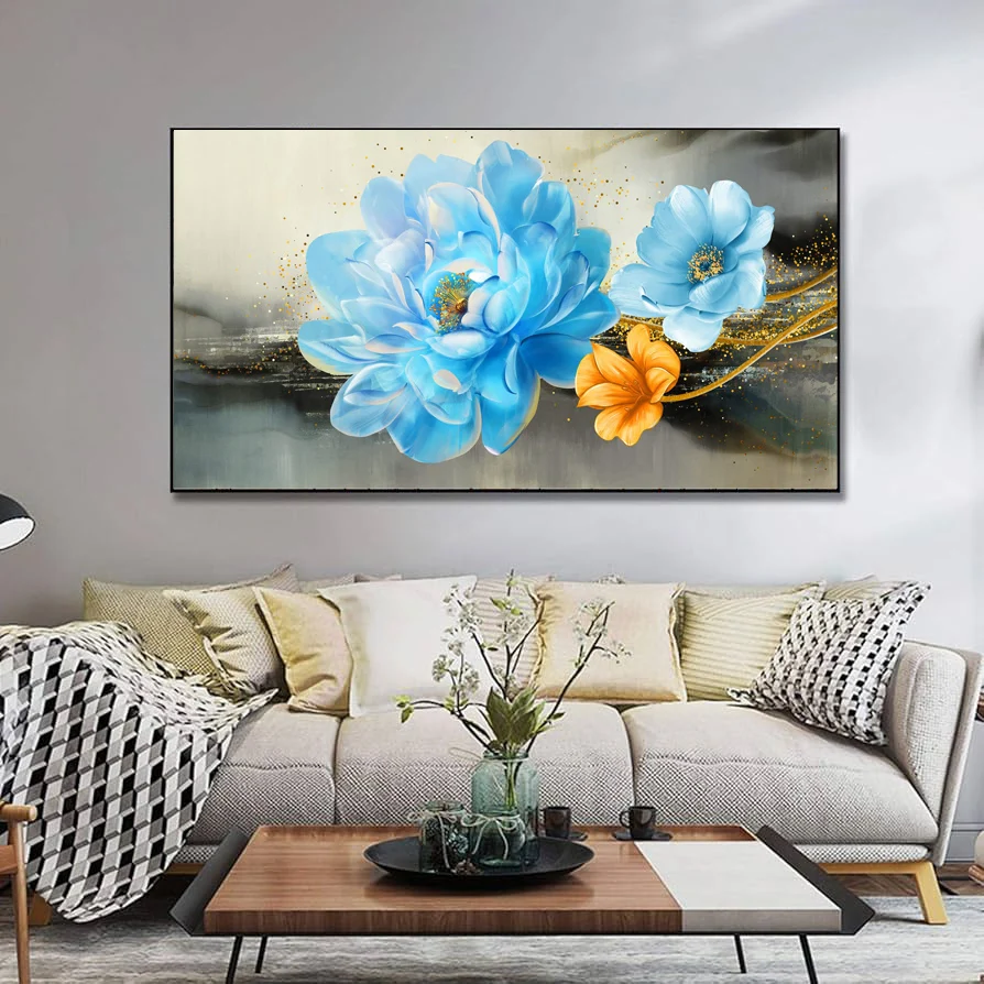1 pc Canvas Poster, Blue flowers with abstract background  Home Decor Canvas Painting