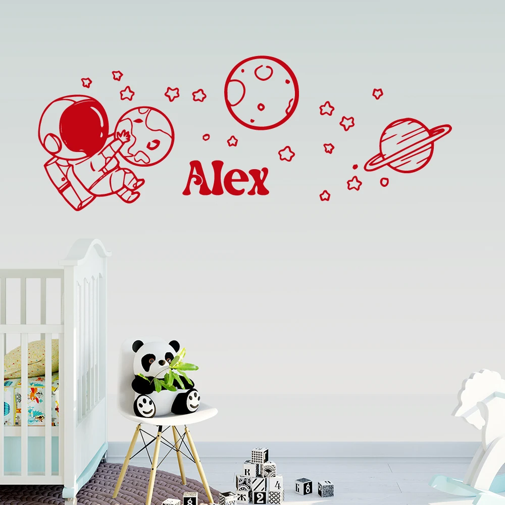 1 pc cute cartoon cosmonaut Vinyl wall Stickers Personalized TEXT Sticker Waterproof Vinyl Wallpaper Home Decor Party Wallpaper