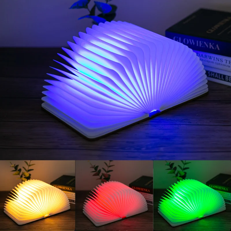 Portable 3 Colors 3D Creative LED Book Night Light Wooden 5V USB Rechargeable Magnetic Foldable Desk Table Lamp Home Decoration