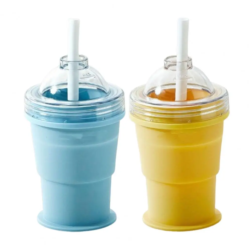 Ice Ball Maker Cup Silicone Collapsible Cup with Straw Foldable Spill-proo Sphere Ice Cubes for Whiskey Cocktails Coffee Juice