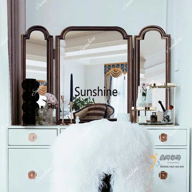 French retro makeup mirror desktop desktop home foldable, triple fold