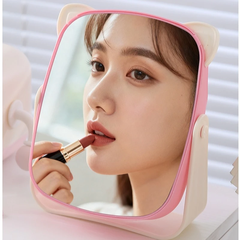 Foldable Swivel Cat Ear Vanity Mirror, Cute Portable Tabletop Makeup Mirror with Storage, High Definition for Dorm Home Desk