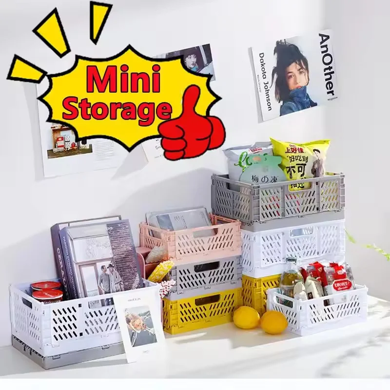 Stackable Plastic Foldable Storage Box, 6 Color Cute Organizer Basket for Stationery Makeup Toys Student Home Office
