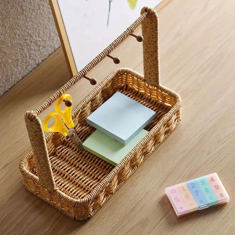 Vine Woven Desktop Storage Box Key Foyer Storage Decor Shelf Simple Entrance Tray Home Art Decoration Makeup Storage Basket