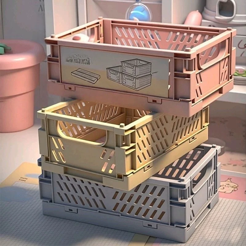 Foldable Stackable Plastic Storage Box Cute Organizer Basket for Student Office Stationery Makeup Jewellery Toys Home Desktop