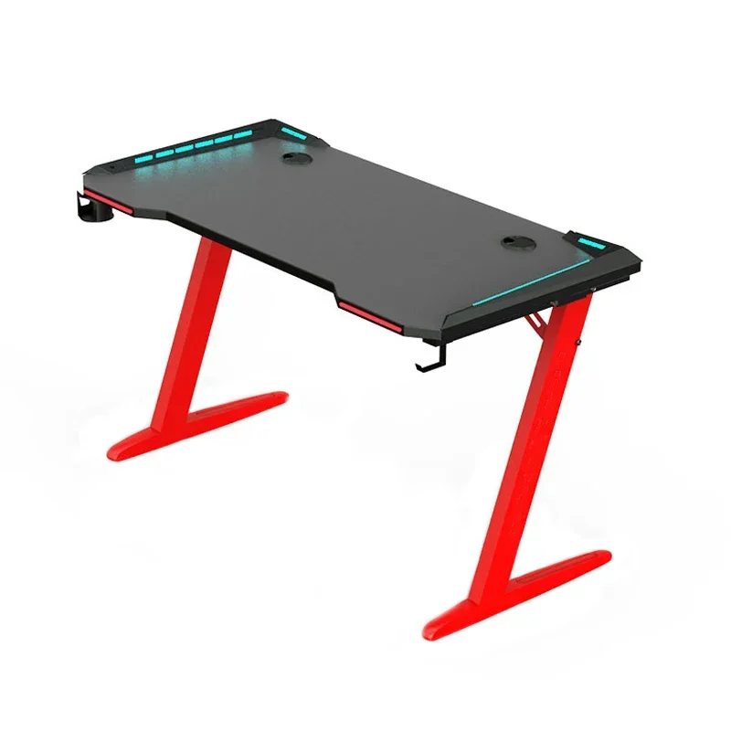 A Wholesale professional gamer computer racing table With Cup Holder and Headphone Hook RGB LED lights gaming desk