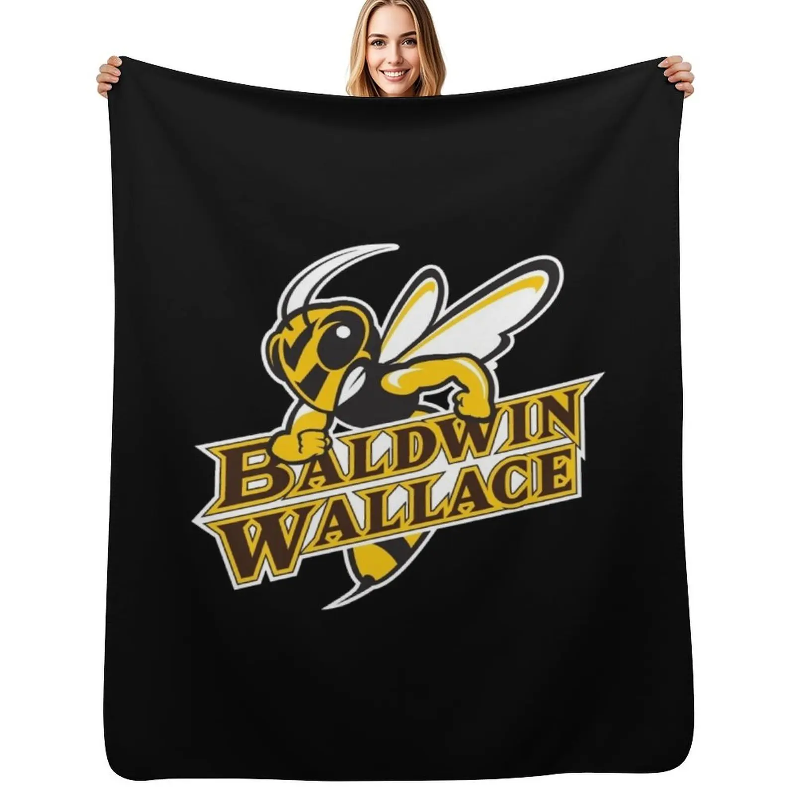 Baldwin Wallace Yellow Jackets club Throw Blanket Shaggy Furry Soft Blanket for Bedroom Living Room