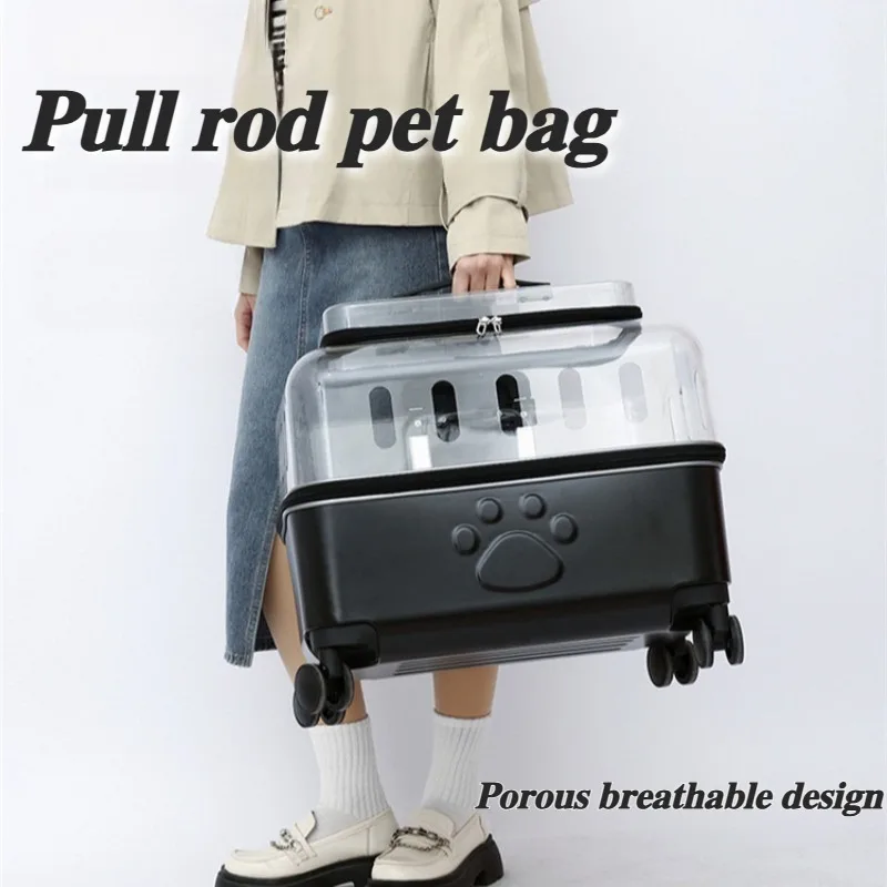 Cat Bag Breathable Outside Travel Pull Rod Pet Bags Portable Transparent Cats Handbag Silent Smooth Pet Supplies Products