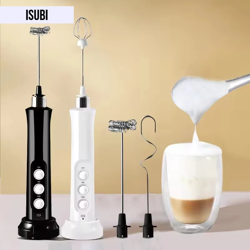 3 In 1 Portable Electric Milk Frother Foam Maker Handheld Rechargeable Foamer High Speeds Drink Mixer Coffee Frothing Wand