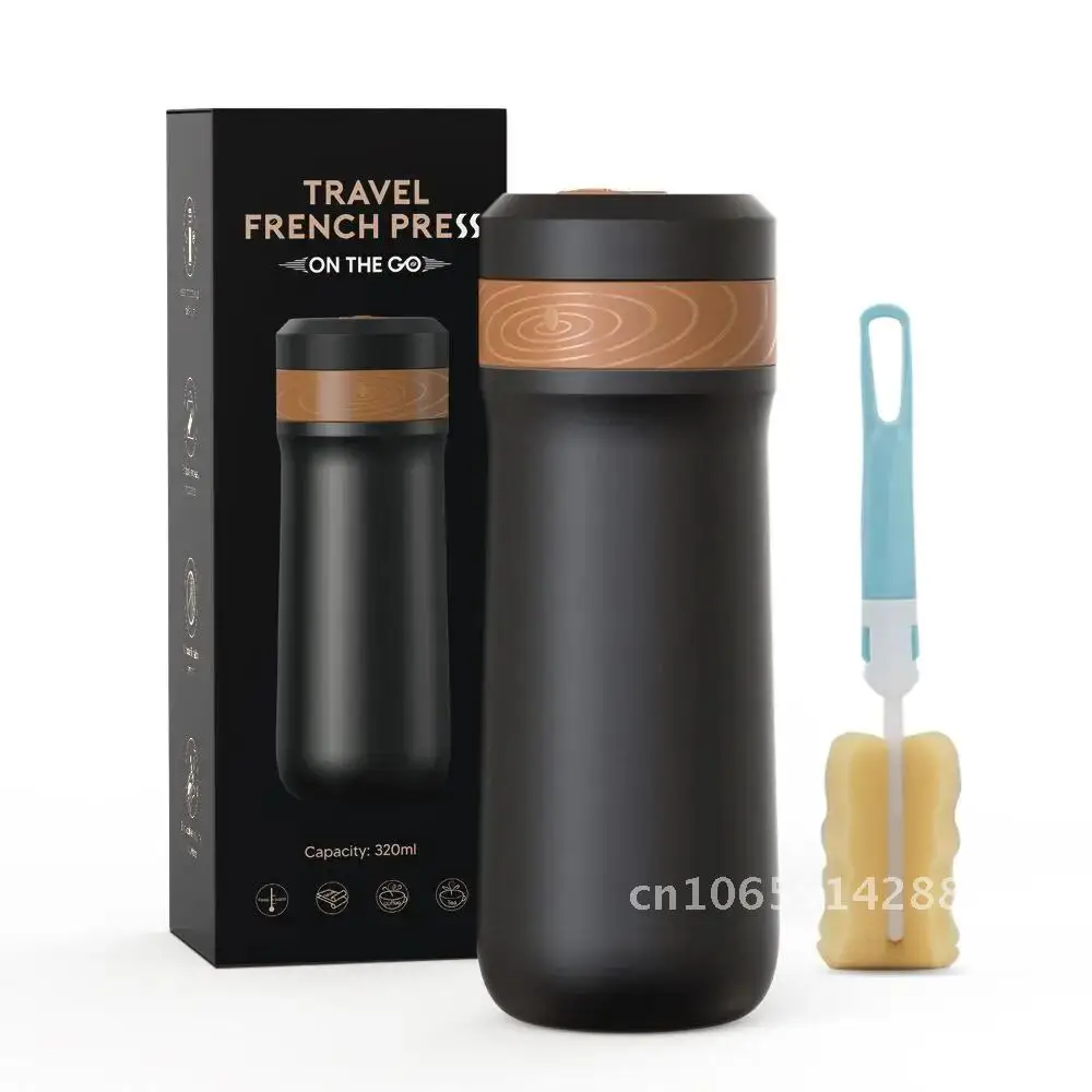 ICafilas 320ml Portable Coffee Pot French Press Coffee Maker Steel Filter Travel With Coffee Stainless Plunger Mug Insulated